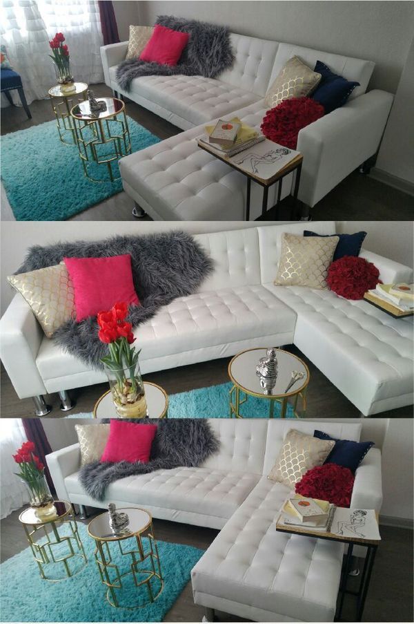 White Leather Sectional/Sofa Bed 