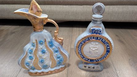 Vintage 1970 Jim Beam Ceramic Decanter Pair - EMPTY Barware