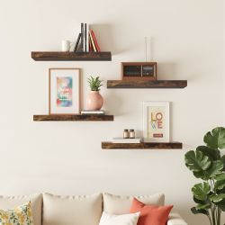 Homy Casa Kari 4PC Vintage Brown Floating Shelves Wall Shelves with Hidden Brackets for Living Room Bathroom Bedroom