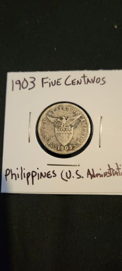 🇵🇭 1903 US Philippines 5 Centavos Coin First Year Large Type