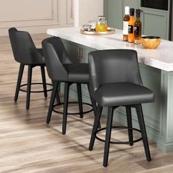 Assembled Set Of 2 Modern Counter Stools with Back for Kitchen Island, Solid Wood Legs, Rustic Black