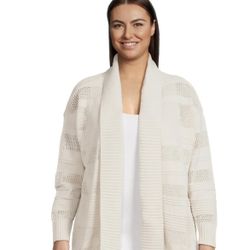 Women's Plus Size ivory Chenille Shawl Cardigan Sweater, Midweight size 3XL. AG