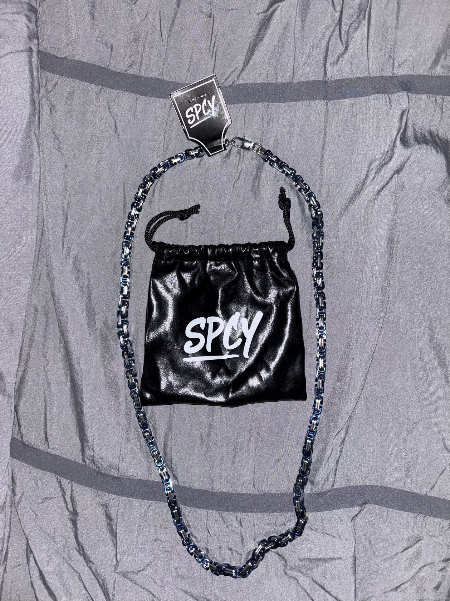 SPCY 8mm Silver/Blue Byzantine Chain