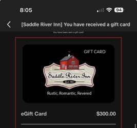$300 Giftcard To Saddle River Inn Restaurant