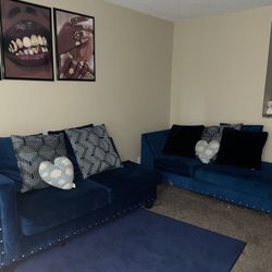 Blue Couch Sectional Set W/ Pillows ( Optional )