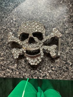Rhinestone Skull Crossbones Belt Buckle 