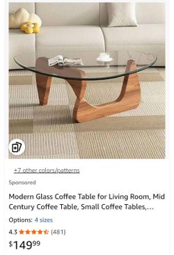 Modern Glass Top Coffee Table Wood Base