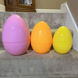 Jumbo Easter Mega Eggs Set of 3 Nestable Nesting Pink Orange 16" 12" 8" NWT