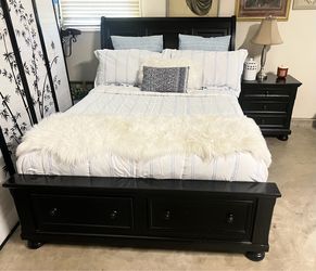 Queen size bed. Includes a nightstand plus a clean comfortable mattress.