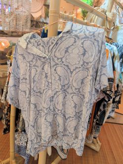 Blue Paisley Print Short Sleeve Top