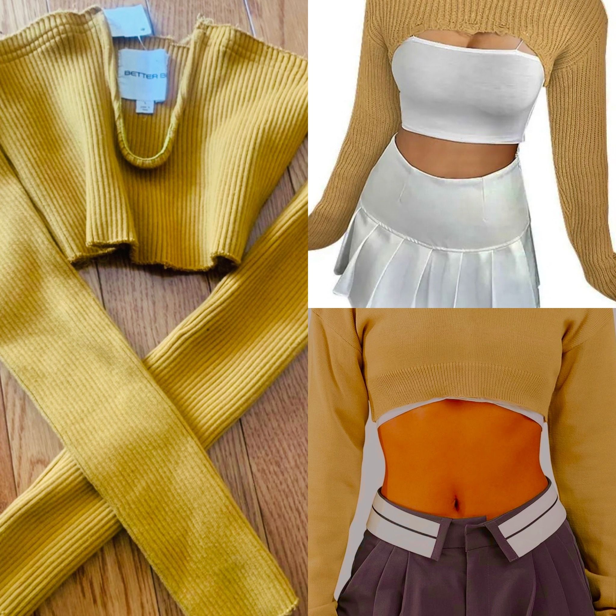 Better Be NWT RETRO off shoulder mustard sleeve super crop sweater bolero