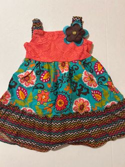 Younglad Girls' Sleeveless Floral and Chevron Print Dress, Size 2T