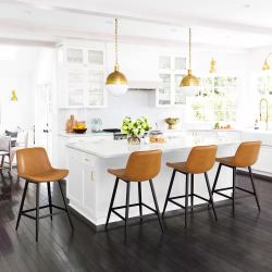 Abraham Whiskey Brown 24 in. Low Back Metal Frame Faux Leather Upholstered Cushioned Counter Height Bar Stool (Set of 4)