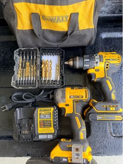 DEWALT 20V MAX Lithium-Ion Brushless Cordless 2 Tool Combo Kit with 2 Batteries, Charger & bits