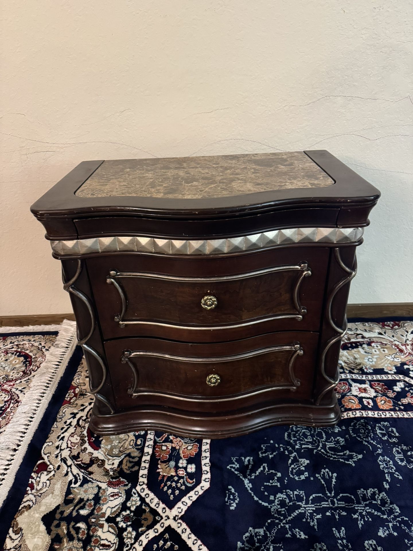 Wooden Nightstand with Marble Top