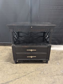 Dark Wood Two-Drawer Nightstand with Open Shelf