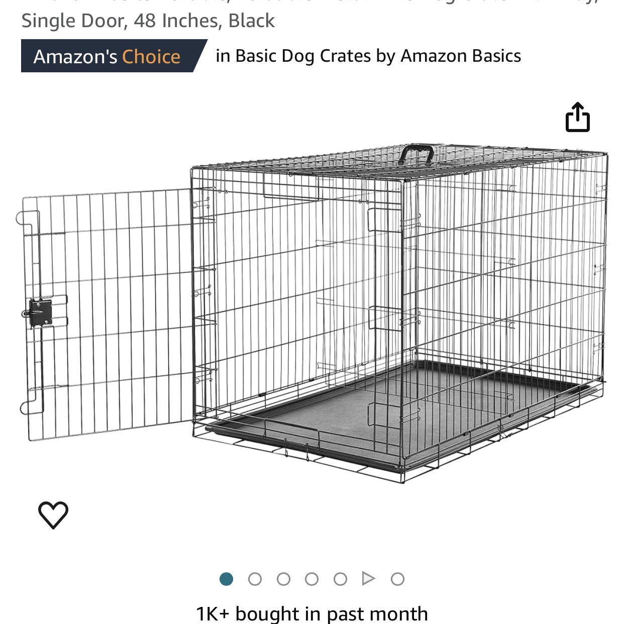Amazon Basics Durable, Foldable Metal Wire Dog Crate with Tray, Single Door, 48 Inches, Black