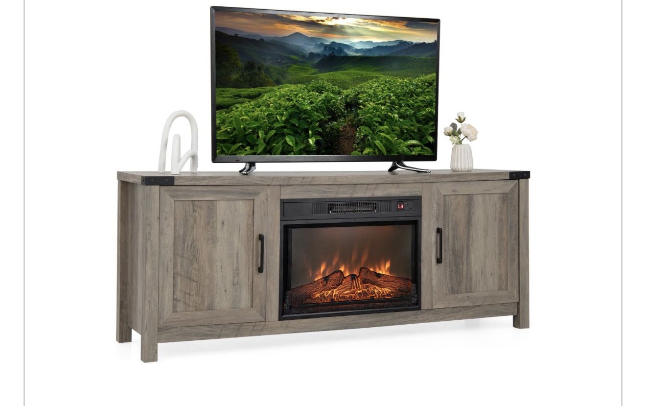 GOFLAME Fireplace TV Stand for TVs Up to 70 Inches, Media Entertainment Center with Electric Fireplace and Remote Control, TV Console Table with 3 Pos