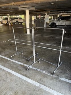 2 Rolling Industrial Metal Clothing Racks