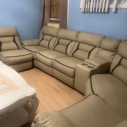 Beige Sofa With Power Recliners