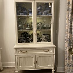 China Cabinet Glass Display Bookshelf White Ivory 