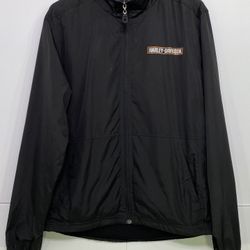 Harley Davidson Black Lightweight Full Zip Nylon Logo Jacket Rear Pocket Small