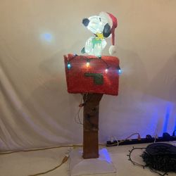 Peanuts Animated Pre-Lit Snoopy Woodstock Mailbox 48" Tall Christmas