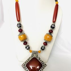Cherry Amber  Resin Big  Pendent Necklace 