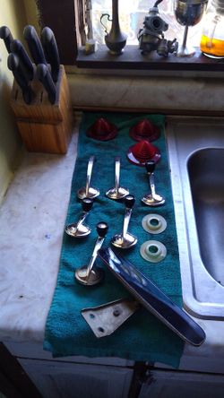 Original 58 Chevy interior handles & tail lights & rear view mirror