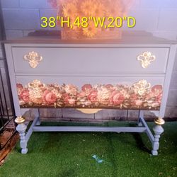 Vintage Two Drawer Gray Entry Dresser