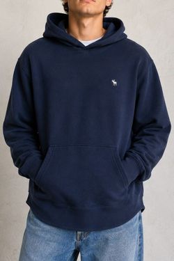 Vintage Y2K Abercrombie & Fitch Hoodie Mens L Navy Blue Moose Logo Pullover