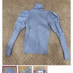Zara Turtleneck Sweater Periwinkle Puff Sleeve Ribbed Knit Size M. $50