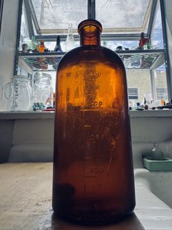 1945 Owens Illinois Glass 500 Mils Apothecary Bottle Amber Brown Alton IL 