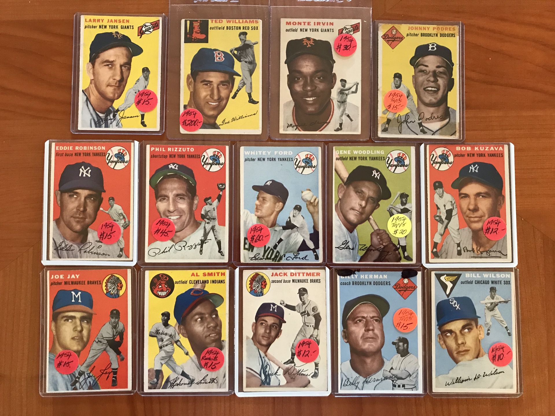 * (13) 1954 TOPPS BASEBALL CARDS * WHITEY FORD, TED WILLIAMS * VG CONDITION *