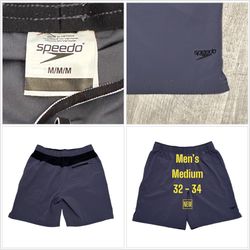Men's Speedo Medium 32 - 34 Swim Shorts Trunks Board Hybrid Gray Black NWOT