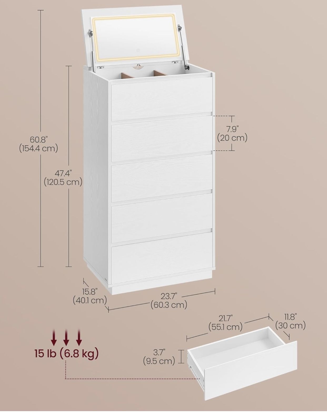 5-Drawer Dresser with Mirror