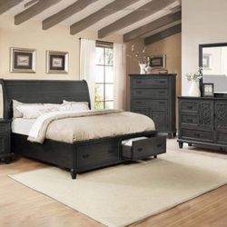 Grey King Sleigh Bed, Dresser & Mirror 2 Free Nightstands With Purchase
