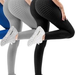 2 pack black and grey size (M) Women High Waist Yoga Pants Butt Lifting Tummy Control Booty Leggings