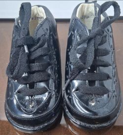 Vintage Black Patent Leather Toddler Lace-Up Shoes 5