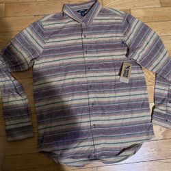 Eddie Bauer Men Shirt Orange Strip Western Button Down Classic Fit SIZE M