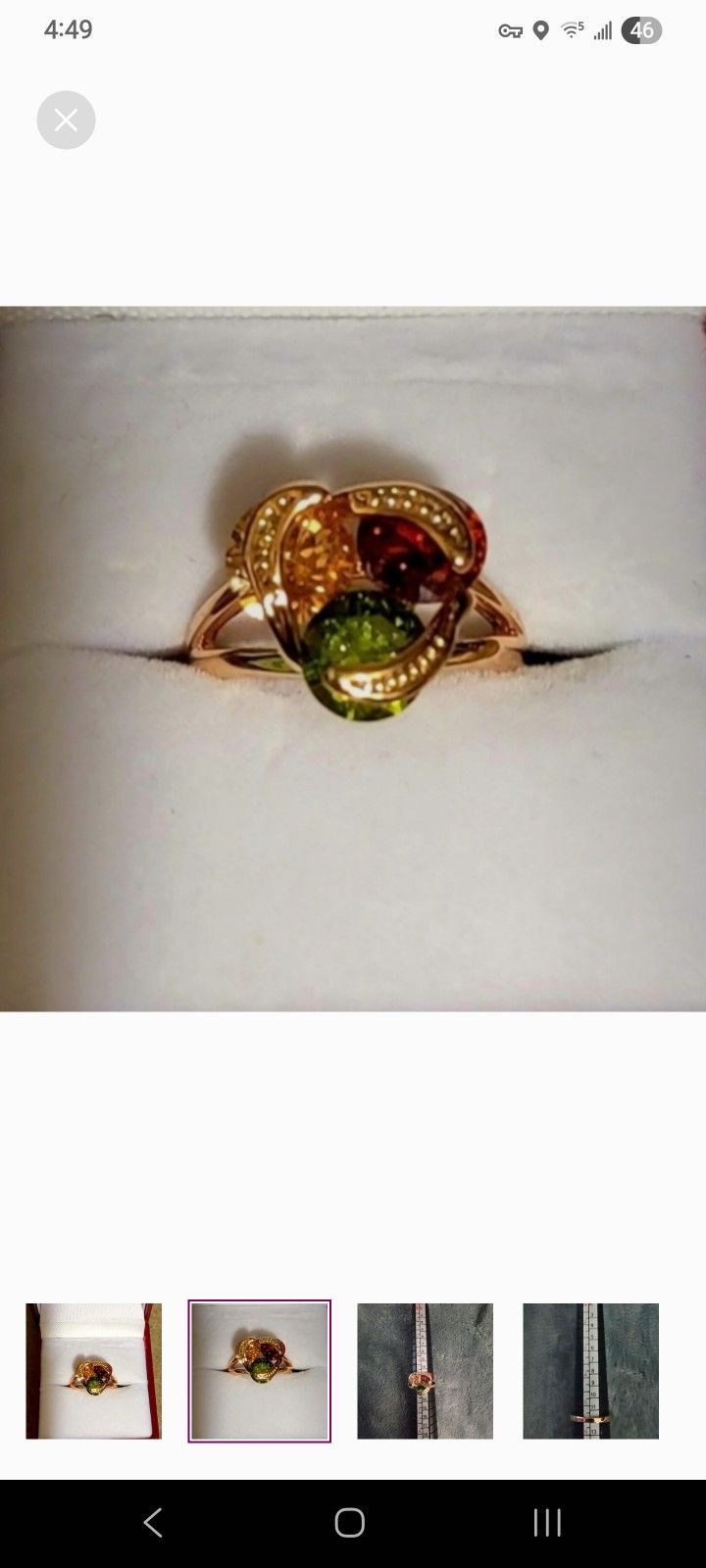 Cocktail Ring Multi-Stone: Peridot Citrine Garnet Size: 5.5