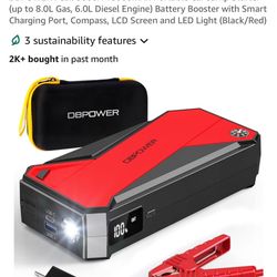 DBPOWER Peak 3000A 18000mAh Portable Car Jump Starter (up to 8.0L Gas, 6.0L Diesel Engine) Battery Booster with Smart Charging Port, Compass, LCD Scre