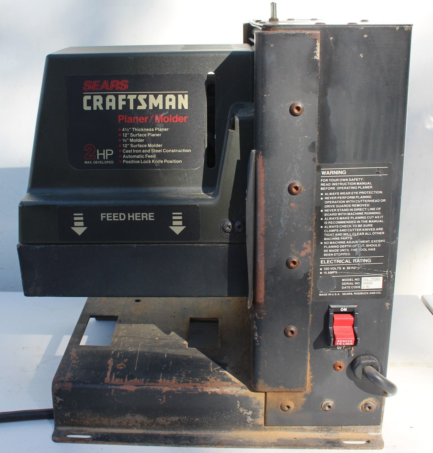 Sears craftsman 12" planer molder model 306.23381