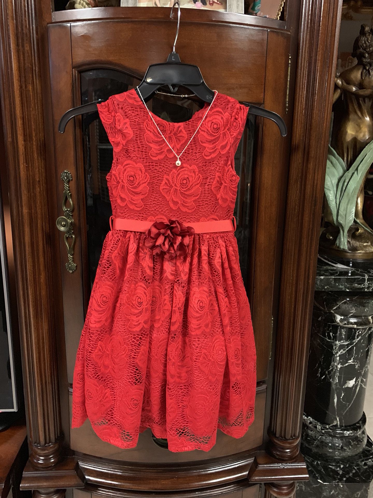 Red lace dress for girl size 6, $ 50.00