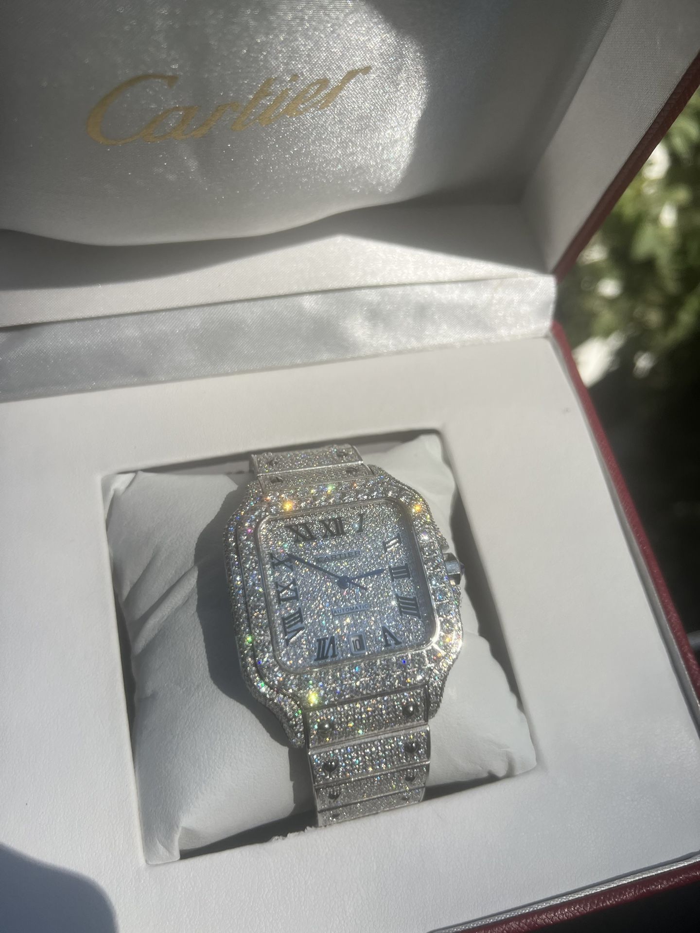 Cartier Santos  VVS Lab Grown Diamond 40mm Black Roman Dial