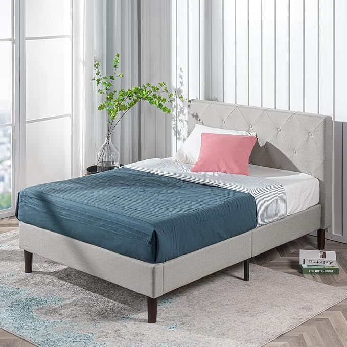 Zinus Shalini Queen Upholstered Bed Frame & 12" Green Tea Memory Foam Mattress – Gently Used