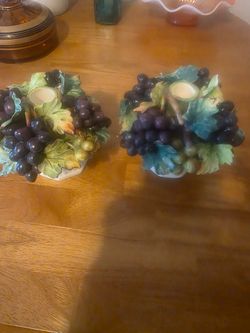 Ceramic Grape Cluster Candleholder Set of 2