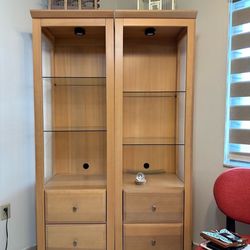 Pair of Wood Display Cabinets with Glass Shelves