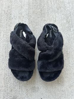 Koolaburra Womens Ugg Fuzz'd Out Sandals Slingback Black Slipper US 10
