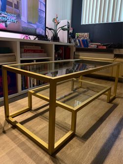 Gold, metal and glass coffee table